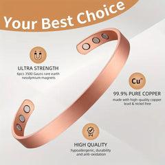 Pure Copper Magnetic Cuff Bracelet for Men Women, with 6pcs 3000Gauss-Magnets Adjustable Jewelry Gifts