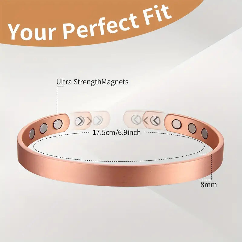 Pure Copper Magnetic Cuff Bracelet for Men Women, with 6pcs 3000Gauss-Magnets Adjustable Jewelry Gifts